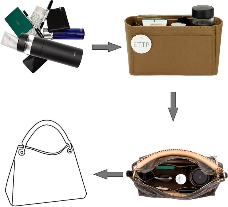 ETTP Purse Organizer Insert For Handbags, Tote Bag Organizer Insert, Handbag Organizer For Tote & Handbags, Compatible with Neverful Speedy and More (Slender Medium,Lighting Coffee) - Image 5